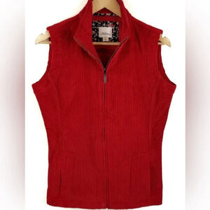 The Vermont Country Store Wide Wale maroon Corduroy Zip Front Vest, Size Medium